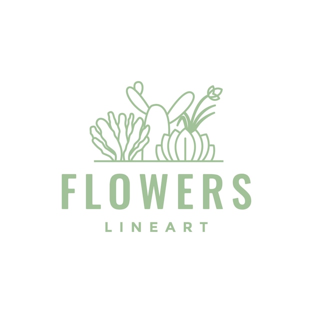 Vector flowers set cactus and kind gardening beauty lines logo design vector icon illustration template