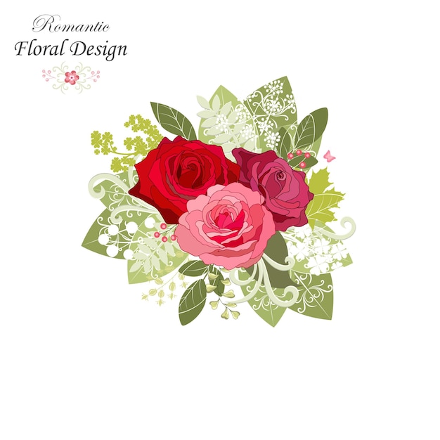 Набор цветов Роза элегантная открытка Векторная иллюстрация