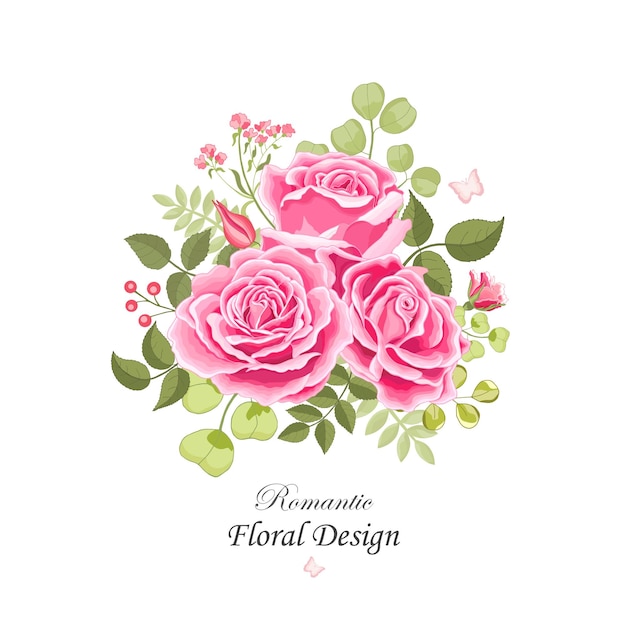 Набор цветов Роза элегантная открытка Векторная иллюстрация