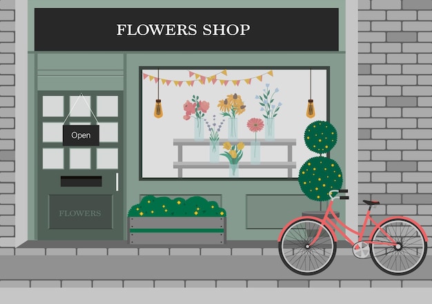 Vector flowers shop facade architect florist topic vector illustration