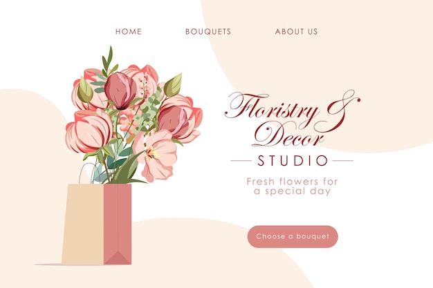 フラワー ショップのウェブサイトの花束の装飾スタジオ ui ux デザインのウェブサイトのインターフェイス