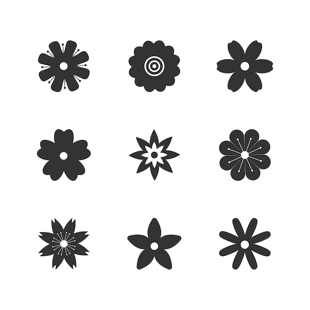 Flowers silhouette icons vector collection on white background