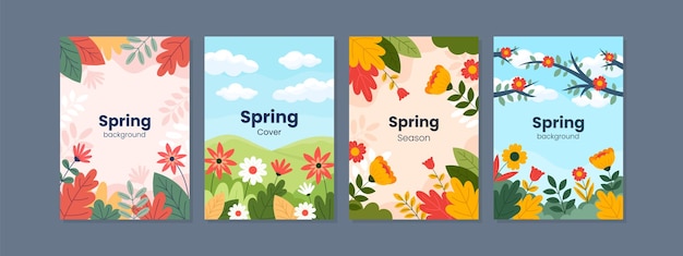 Set di modelli di copertine per la primavera dei fiori