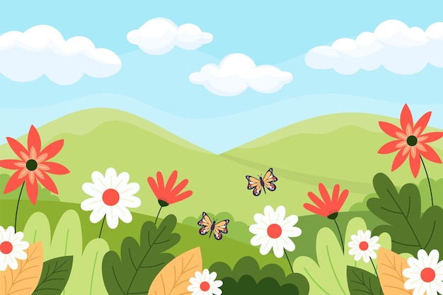 Vector flowers spring season landscape background