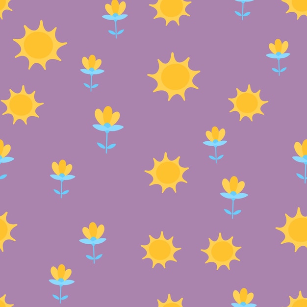 Flowers and sun cute seamless pattern