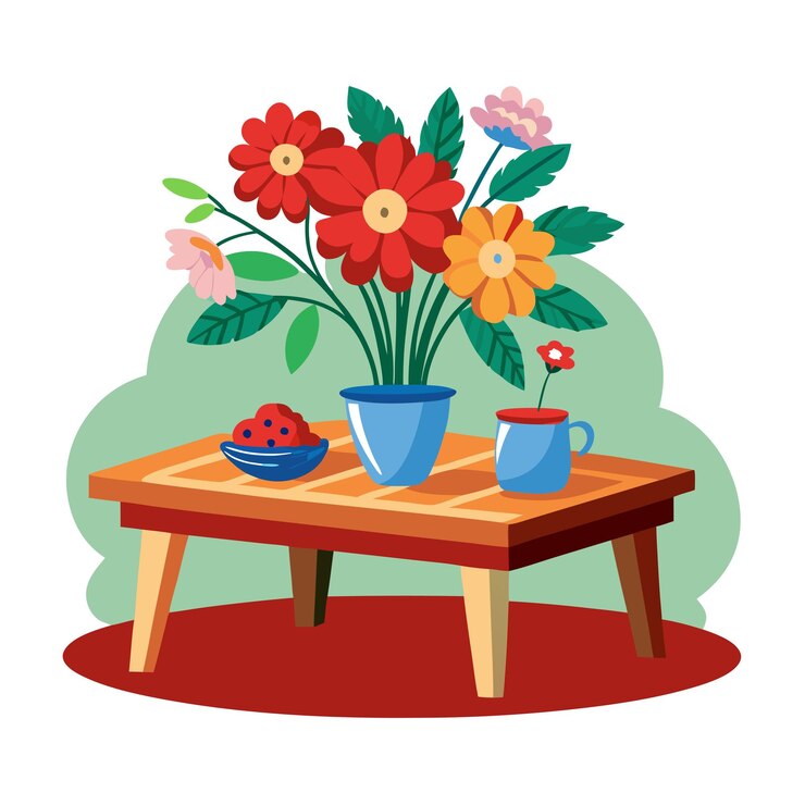 Vector flowers on a table clipart cartoon style vector illustration