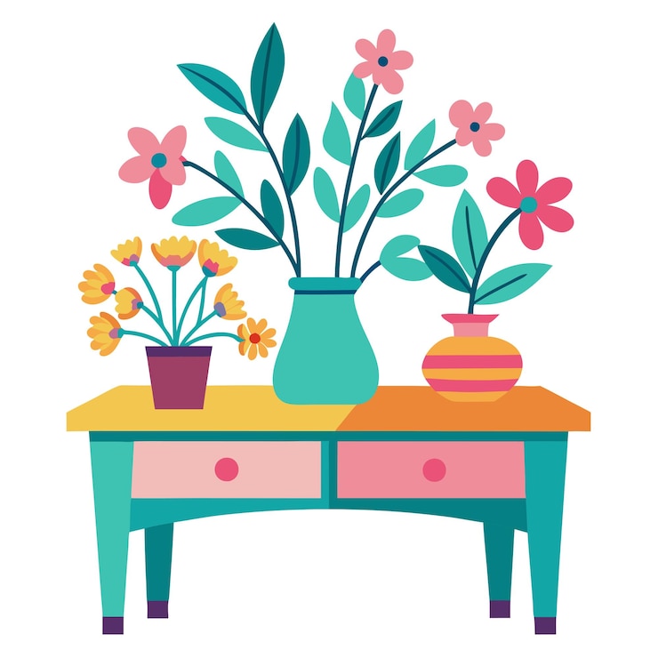Vector flowers on a table clipart cartoon style vector illustration