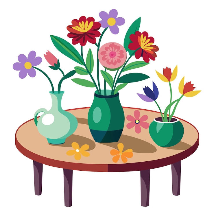 Vector flowers on a table clipart cartoon style vector illustration