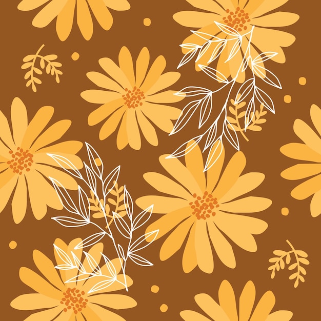 Flowers and twigs on a brown background