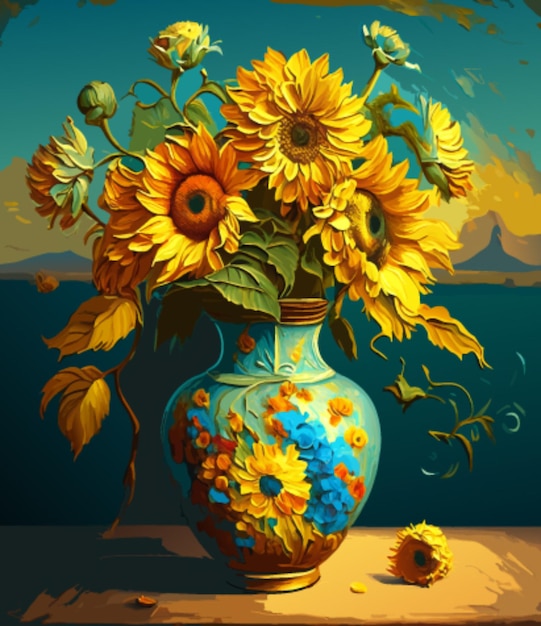 Flowers in vase painting illustration