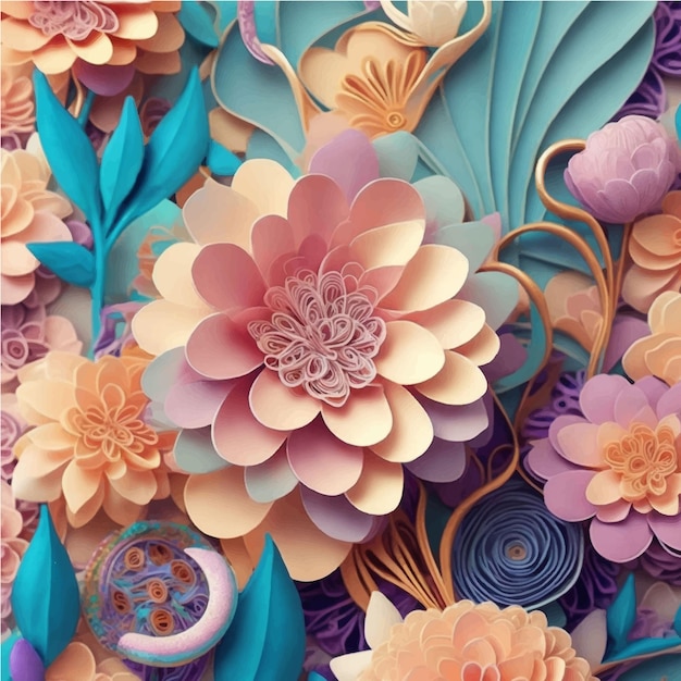 Vector flowers in a watercolor style drawn on a textured background in pastel colors fit 3d illustration