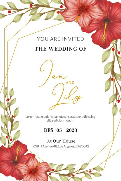 Vector flowers watercolor wedding invitation.