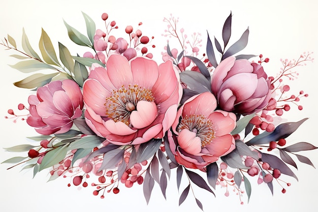 花水彩グラフィック デザイン イラスト花束束バンドル花植物