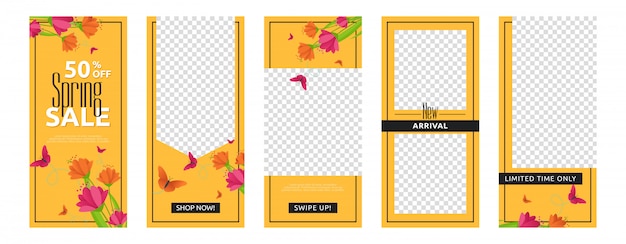 Flowers with geometrics shapes story template set