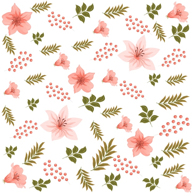 Flowers with green leaves watercolor seamless patterns