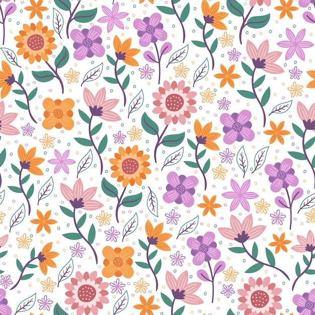 Flowers with leaves floral seamless pattern