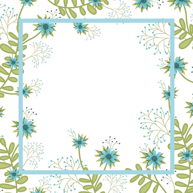 Flowers with leaves with frame isolated icon