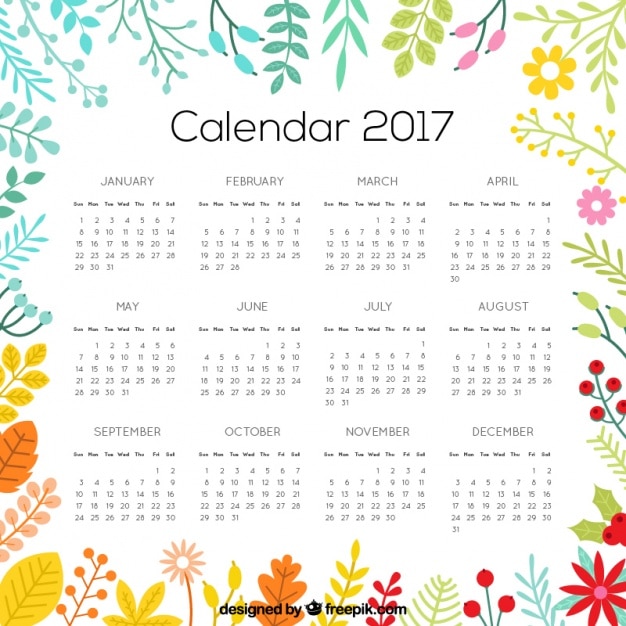 Vector flowery calendar 2017