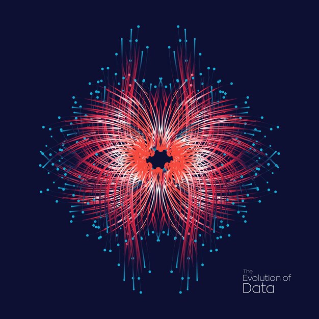 Vettore sfondo di tecnologia di linee di particelle colorate che scorre