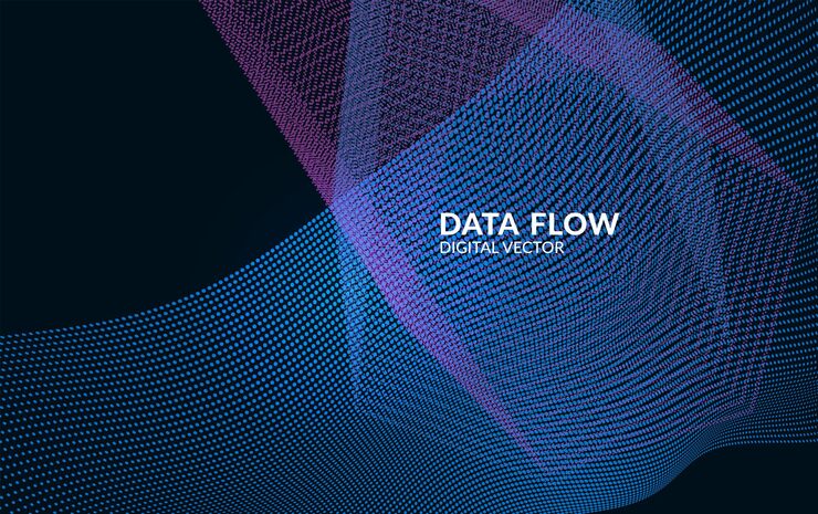 Vector flowing data lines creating a wave of information abstract background for data visualization big data flow and analytics presentation