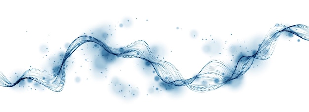 Vettore particelle di energia che scorrono, onda di punti miscelati. illustrazione dell'effetto vettoriale delle linee 3d tratteggiate curve. stile di tecnologia futuristica 3d.