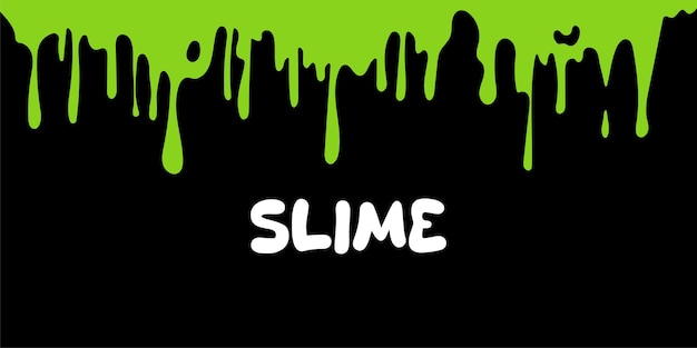 Vector flowing green sticky liquid background of dribble slime halloween illustration on black backgroun