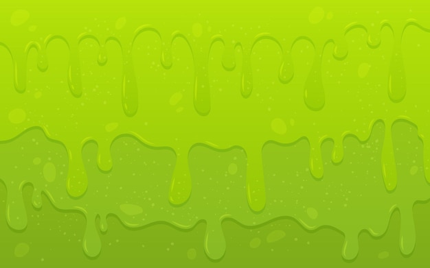 흐르는 녹색 끈적한 액체. 점액이 떨어지고 흐릅니다. 점액과 배경입니다. 벡터 일러스트 레이 션.