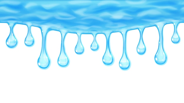 Vector flowing or hanging seamless repeatable opaque drops in blue colors on white background