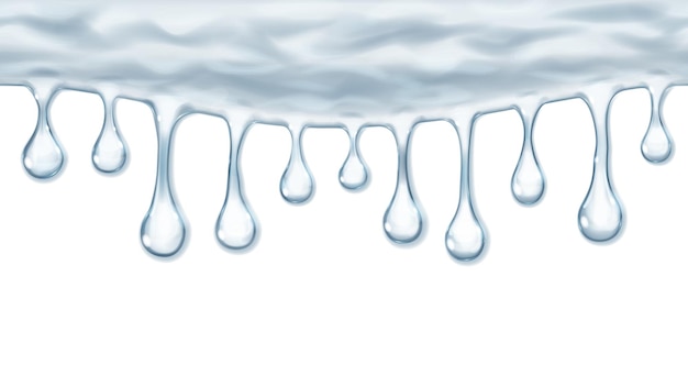 Vector flowing or hanging seamless repeatable opaque drops in light blue colors on white background