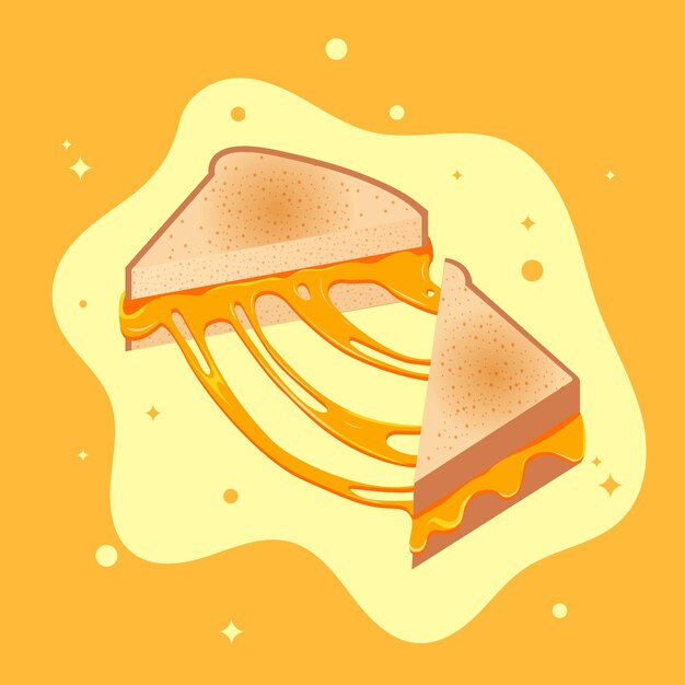 Vector flowing melted cheese in a sandwich vector illustration eps10