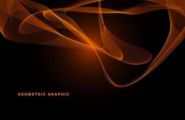 Vector flowing orange lines wavy dark pattern background