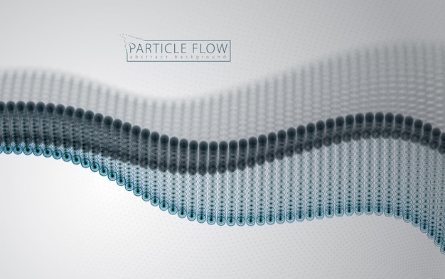 Вектор Волна текучих частиц, динамическое звуковое движение. 3d векторная иллюстрация. красивый волнообразный массив размытых точек.