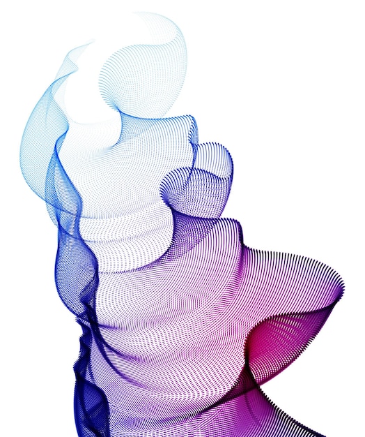 Flowing particles wave, transparent tulle textile on wind, dynamic motion curve lines. 3d vector illustration. beautiful calming wave shaped array of blended points.