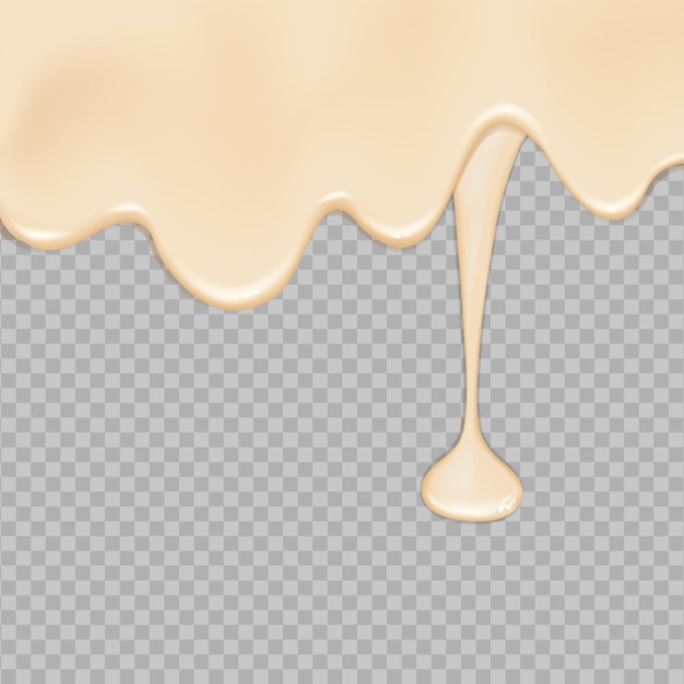 Flowing realistic liquid mayonnaise on transparent background.