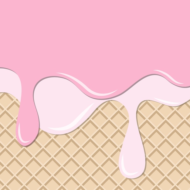 Vector flowing strawberry cream or ice cream strawberry and ice cream vanilla on wafer.