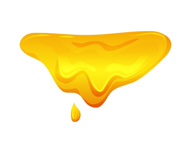 흰색 격리된 배경에 흐르는 노란색 점성 액체 레몬 젤리 또는 꿀 방울