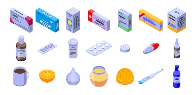 Flu icons set, isometric style