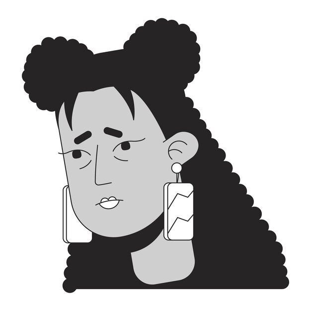 Flu latina woman tired black and white 2D vector avatar illustration