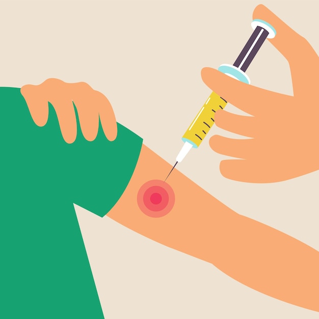 インフルエンザの予防接種注射器を手に注射
