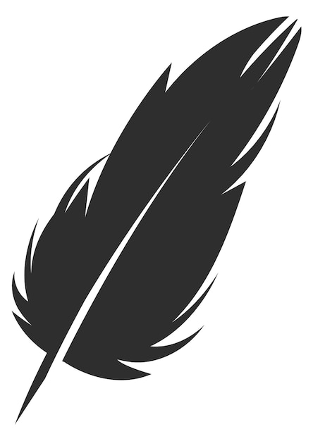 ふわふわの鳥の羽の黒いシルエット 羽ペン アイコン
