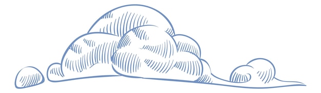 fluffy cloud in blue ink sketch style sky symbol isolated on white background