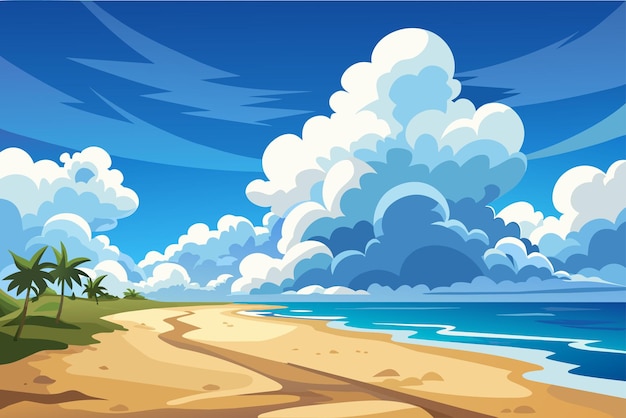 Vector fluffy clouds casting shadows on a sandy beach