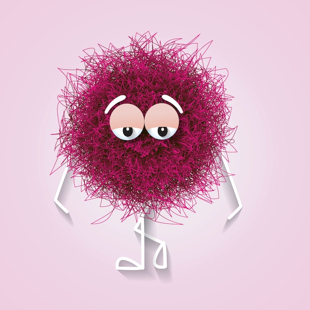 Fluffy cute pink spherical creature thinking and stressed
