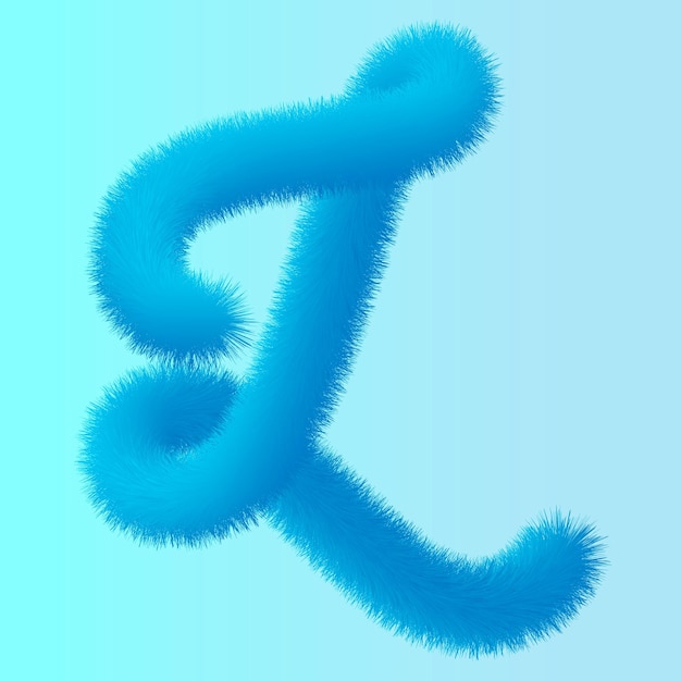 fluffy furry blue l letter design 3d fuzzy alphabet illustration