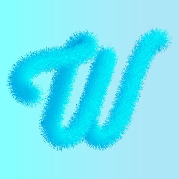 Fluffy Furry Blue W Letter Design 3D Fuzzy Alphabet Illustratie