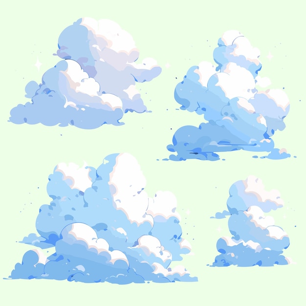 Vector fluffy illustration clouds in cartoon style fresh and high quality