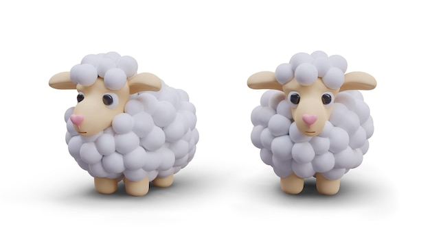 Vector fluffy sheep in different positions on white background