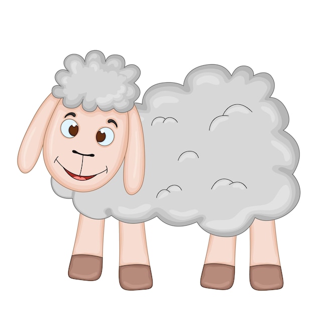 Vettore soffici pecore di animali dei cartoni animati di colore grigio