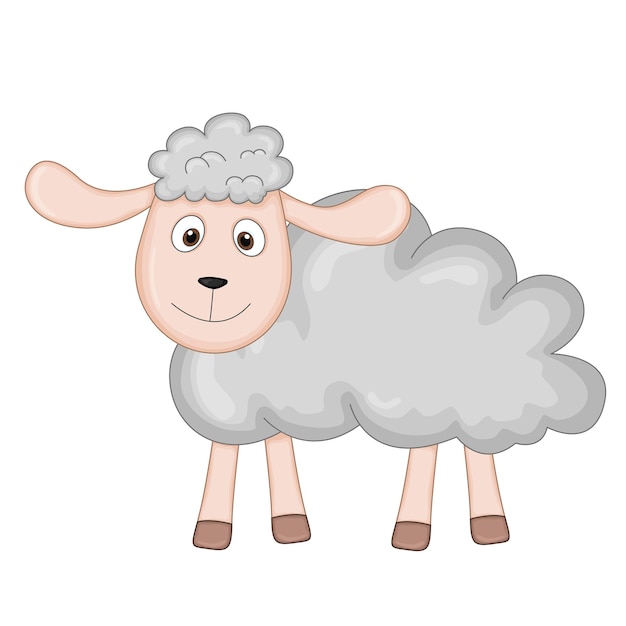 Fluffy sheep of gray color cartoon animals