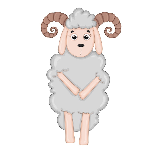 Vector fluffy sheep of gray color cartoon animals